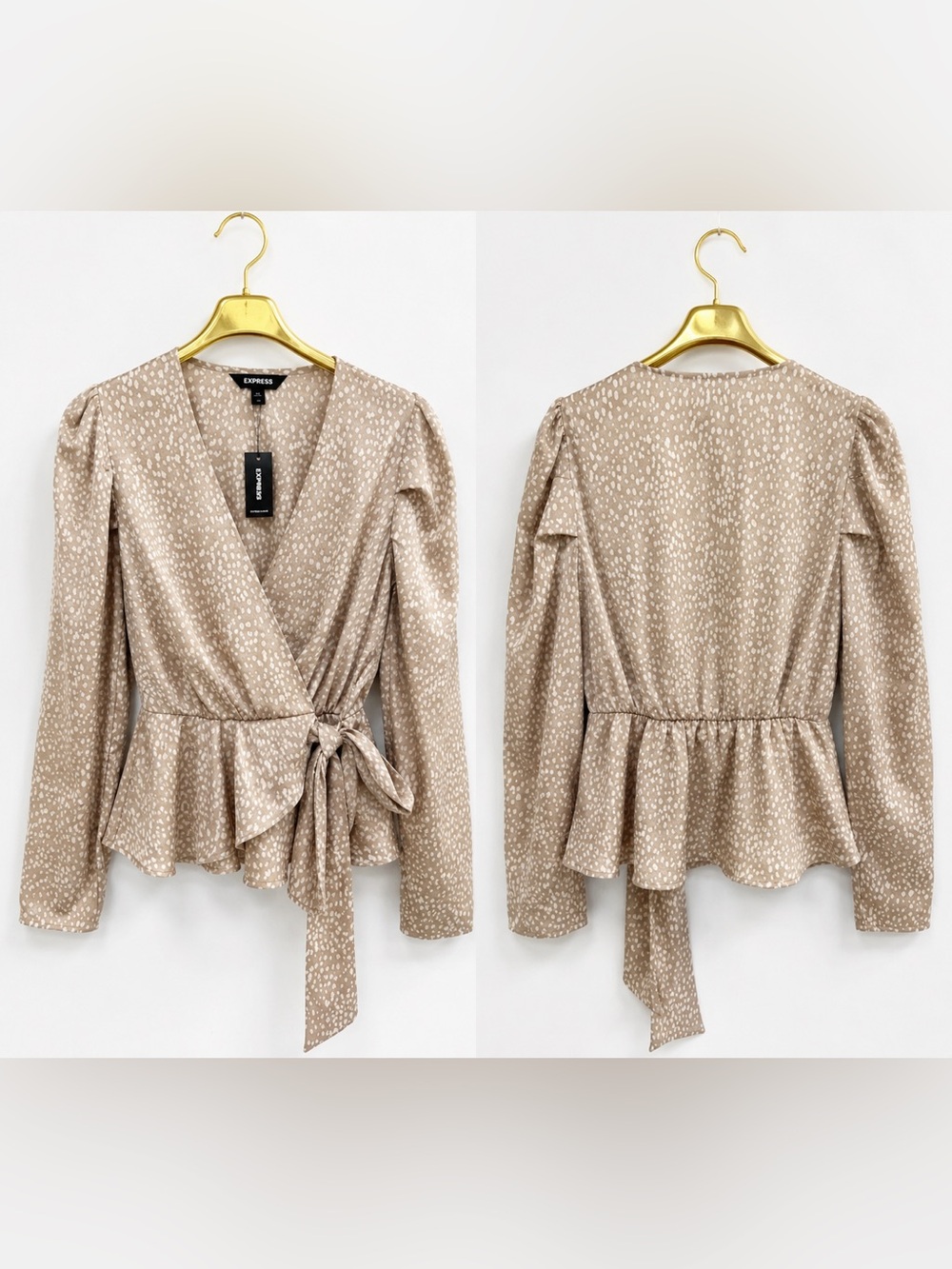Express Beige Speckled Wrap Top with Tie Waist - Picture 4 of 4